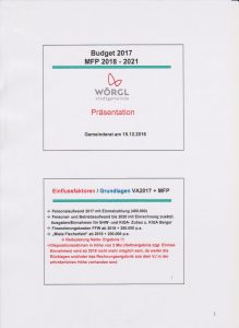 Präsentation der Finanzverwaltung Budget 2017 der Stadt Wörgl. Abbildung: Finanzverwaltung Stadt Wörgl