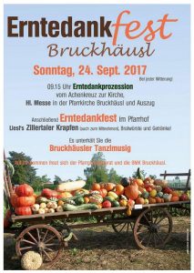 Am 24. September 2017 laden Pfarrgemeinderat und BMK Bruckhäusl zum Erntedankfest. Foto: Zillerdruck