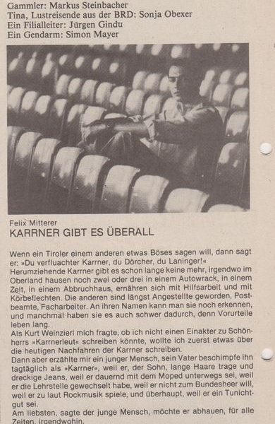 Beitrag in KULTURLEBEN - Die Zeitung für den Wörgler Herbst 1983, herausgegeben von der Stadtgemeinde Wörgl.