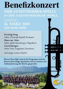 Benefizkonzert der Stadtmusikkapelle Wörgl am 16.3.2019. Grafik: Stadtmusikkapelle Wörgl