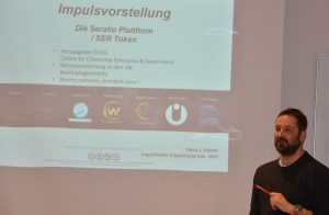 Heinz J. Hafner bei der Vorstellung von Seratio beim CryptoCircle am 20.2.2019. Foto: Veronika Spielbichler