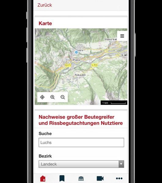 Es stehen eine Tirolkarte und unterschiedliche Suchkriterien zur Verfügung. © Land Tirol/West