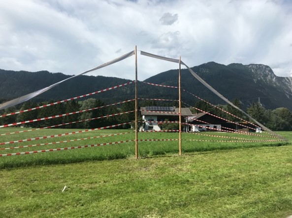 Im Sommer 2020 markierten Kritiker des Hochwasserschutzprojektes vom Land Tirol die künftige Dammhöhe bei Kundl, um auf den massiven Eingriff in die Landschaft aufmerksam zu machen. Foto: Hochwasserinitiative Wörgl