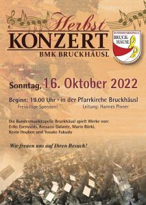 Herbstkonzert der BMK Bruckhäusl 2022. Grafik: BMK Bruckhäusl