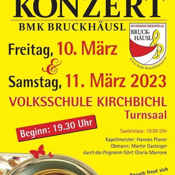 Frühjahrskonzert der BMK Bruckhäusl am 10. und 11. März 2023. Grafik: BMK Bruckhäusl