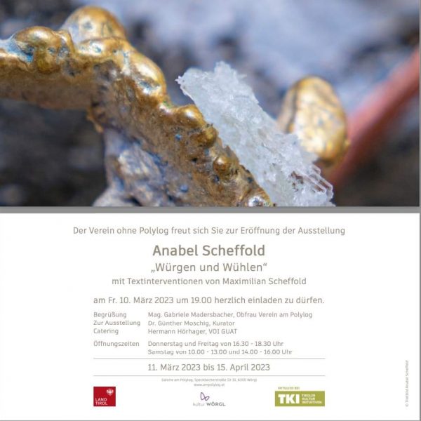 Einladung zur Ausstellung Anabel Scheffold. Grafik: Galerie am Polylog, Foto Anabel Scheffold