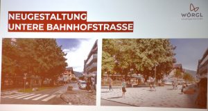 Neugestaltung Bahnhofstraße - Blickrichtung Bahnhofsvorplatz nach Süden. Quelle: ppt Gemeinderatsitzung