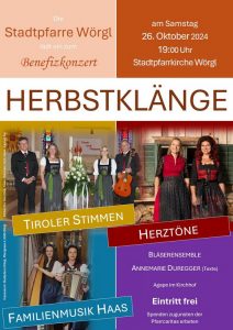 Die Pfarre Wörgl lädt am 26.10.2024 zum Benefizkonzert "Herbstklänge". Grafik: Pfarre Wörgl