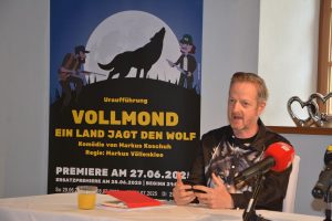 Pressekonferenz der Rattenberger Schlossbergspiele zu "Vollmond - Ein Land jagt den Wolf" am 21.5.2025. Foto: Veronika Spielbichler