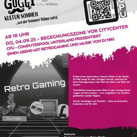 Den letzten Guggi Kultursommer-Abend 2025 gestaltet der Verein CPU - Computerpool Unterland in der Begegnungszone vor dem City Center in Wörgl. Foto: Guggi Kultur Sommer