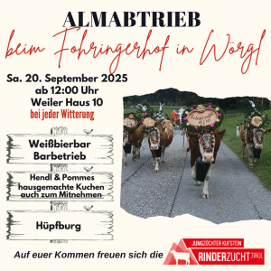 Almabtrieb 2025 beim Fohringerhof in Wörgl. Foto: Jungzüchter Kufstein Rinderzucht.Tirol