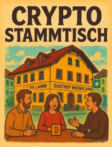 Das Unterguggenberger Institut freut sich auf einen spannenden Crypto Stammtisch im Gasthof Weißes Lamm in Wörgl am 29.10.2025. Grafik: Daniel/Kadri Hoffmann