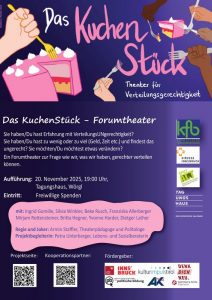 Die Katholische Frauenbewegung tourt mit dem Forumtheater "Das KuchenStück" durch Tirol und gastiert am 20.11.2025 im Tagungshaus Wörgl. Grafik: kfb