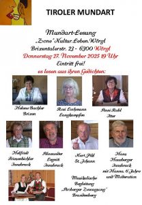 Die Mitwirkenden der Mundart-Lesung in der Zone Wörgl am 27.11.2025. Foto: Verein Tiroler Mundart