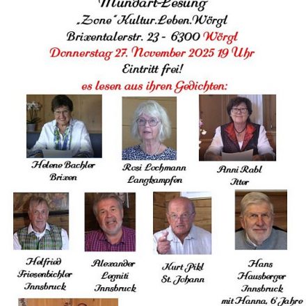 Die Mitwirkenden der Mundart-Lesung in der Zone Wörgl am 27.11.2025. Foto: Verein Tiroler Mundart