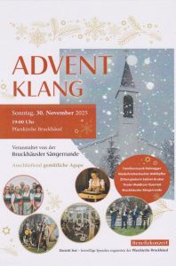 Die Sängerrunde Bruckhäusl lädt am Sonntag, 30. November 2025 ab 19 Uhr in der Pfarrkirche zum Benefizkonzert "Adventklang". Foto: Sängerrunde Bruckhäusl.