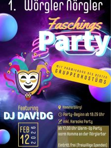 Der neue Wörgler Faschingsverein "Wörgler Nörgler" lädt am Unsinnigen Donnerstag 2026 erstmals zu Faschingsparty im Komma Wörgl. Grafik: Wörgler Nörgler
