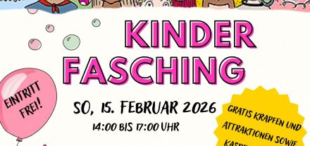 Kinderfasching der Kinderfreunde Wörgl am 15.2.2026 von 14-17 Uhr im Volkshaus Wörgl. Grafik: KInderfreunde Wörgl